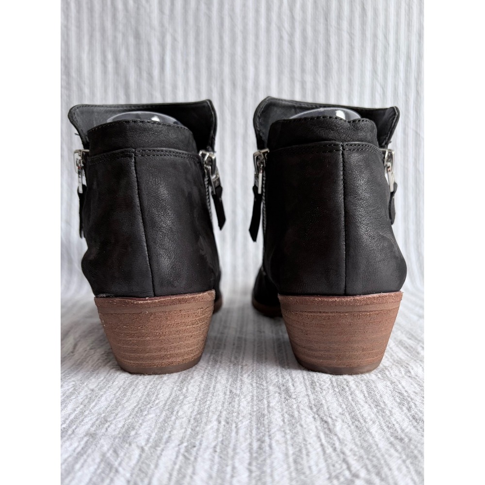 Sam Edelman Packer Black Leather Ankle Boots Dual Zip Almond Toe Block Heel 8M - Picture 3 of 9